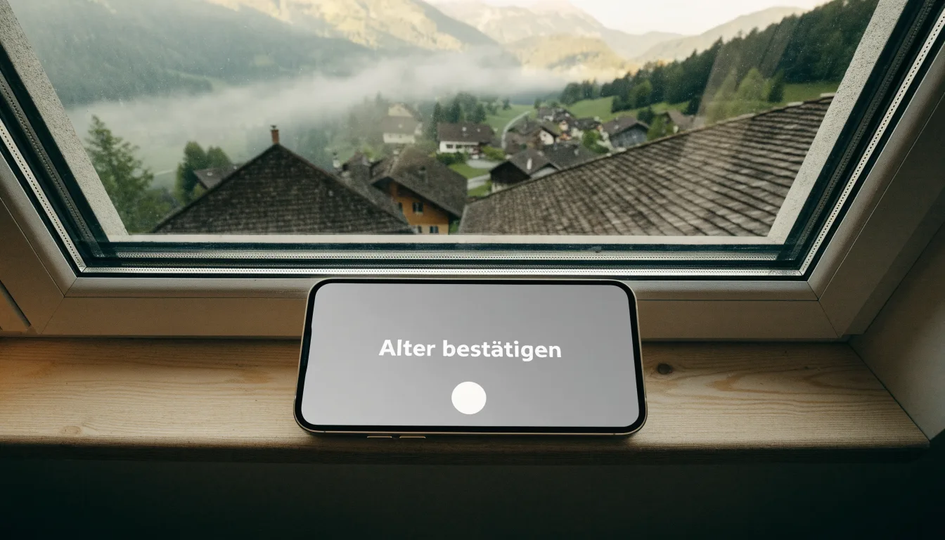 Ein Bergdorf mit Holzhäusern im Tal an einem klaren Morgen, über den Dächern liegen Nebelschwaden und ferne Gipfel.