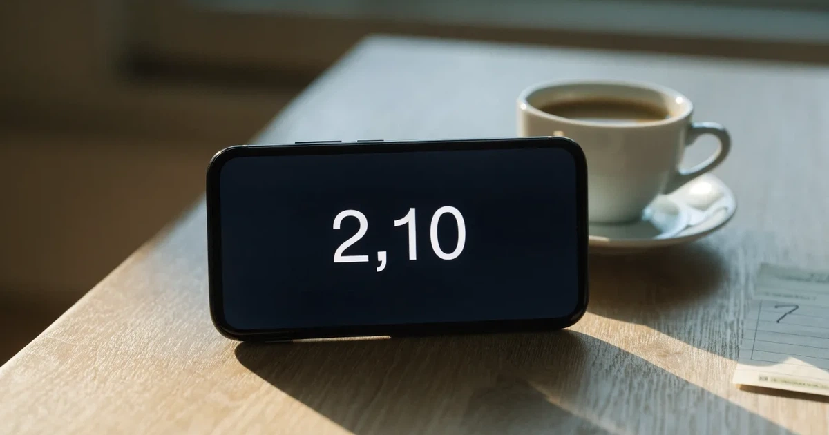Ein Smartphone mit dunklem Display liegt auf einem hellen Holztisch neben einer Kaffeetasse, Morgenlicht fällt schräg durch ein Fenster.
