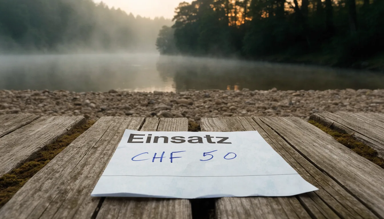 Ein Fluss mit breiter Kiesbank fliesst durch einen Wald, über dem Wasser hängt früher Nebel und Sonnenstrahlen brechen durch.