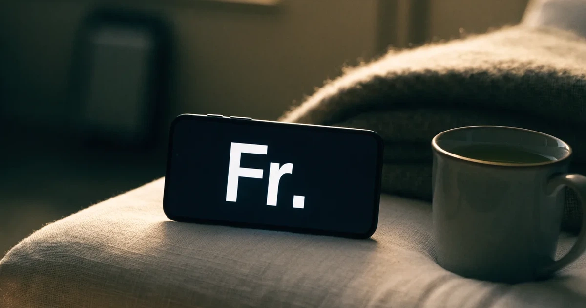 Ein Tablet mit schwarzem Display liegt auf einem Sofakissen, daneben ein Becher mit Tee, vom Fenster her fällt Abendlicht.