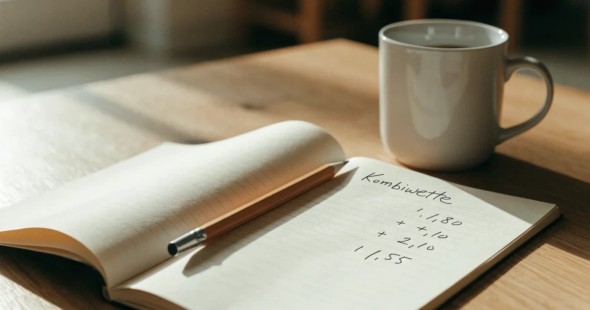 Ein aufgeschlagenes Notizbuch mit handschriftlichen Notizen und ein gespitzter Bleistift liegen auf einem hellen Holztisch im Morgenlicht.