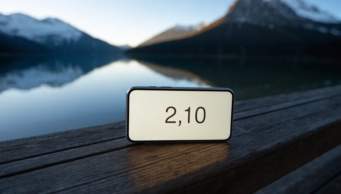 Eine Bank an einem Bergsee, dahinter schneebedeckte Gipfel im klaren Licht eines Wintermorgens.