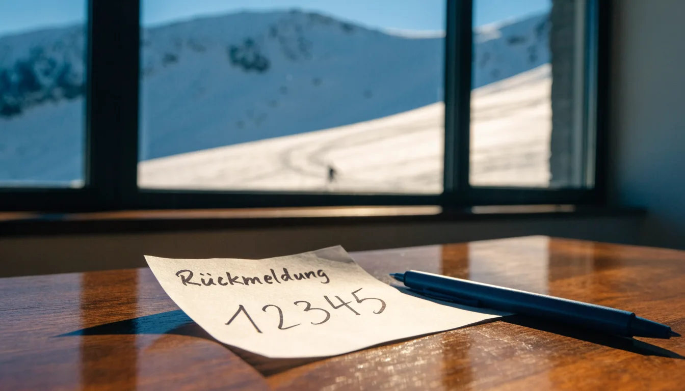 Skispuren im frischen Schnee an einem sonnigen Hang vor blauem Himmel.