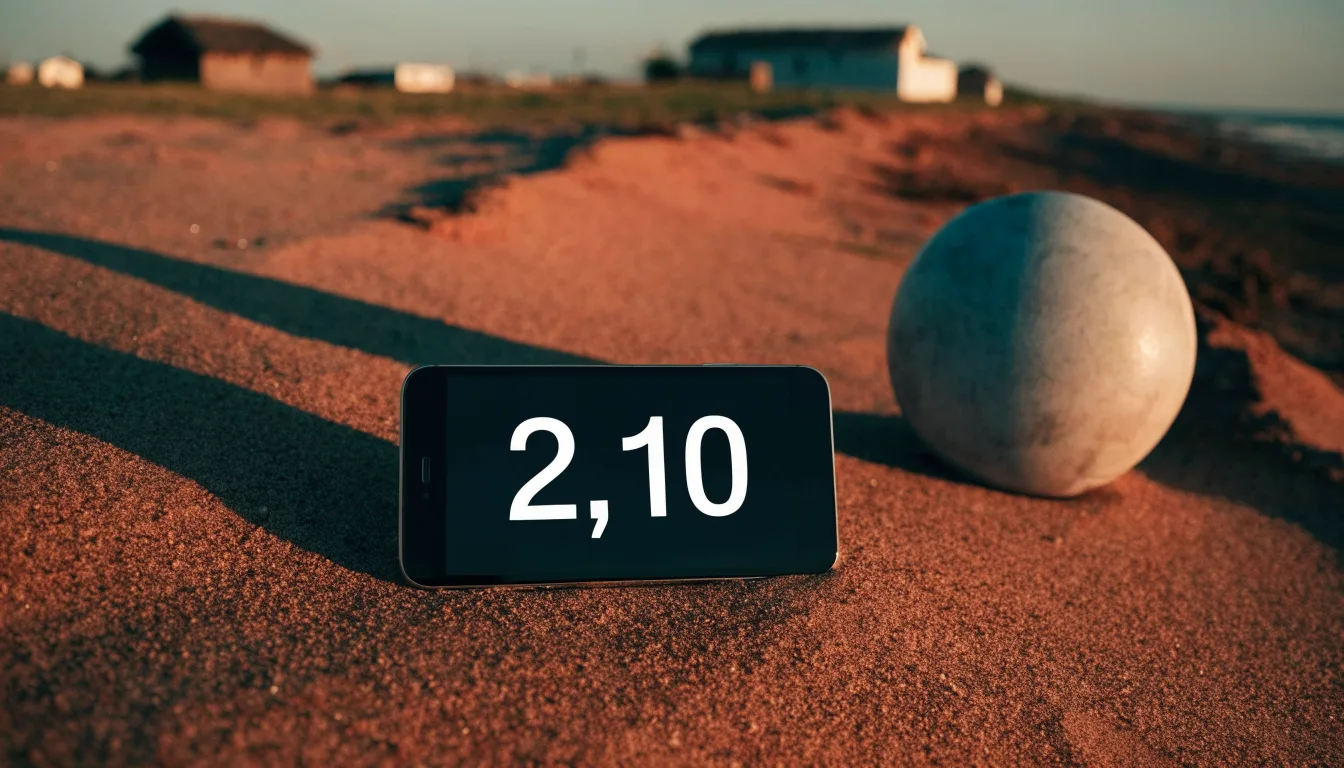 Ein Fussball liegt auf rotbraunem Sand am Rand eines Dorfes, die Abendsonne wirft lange Schatten.