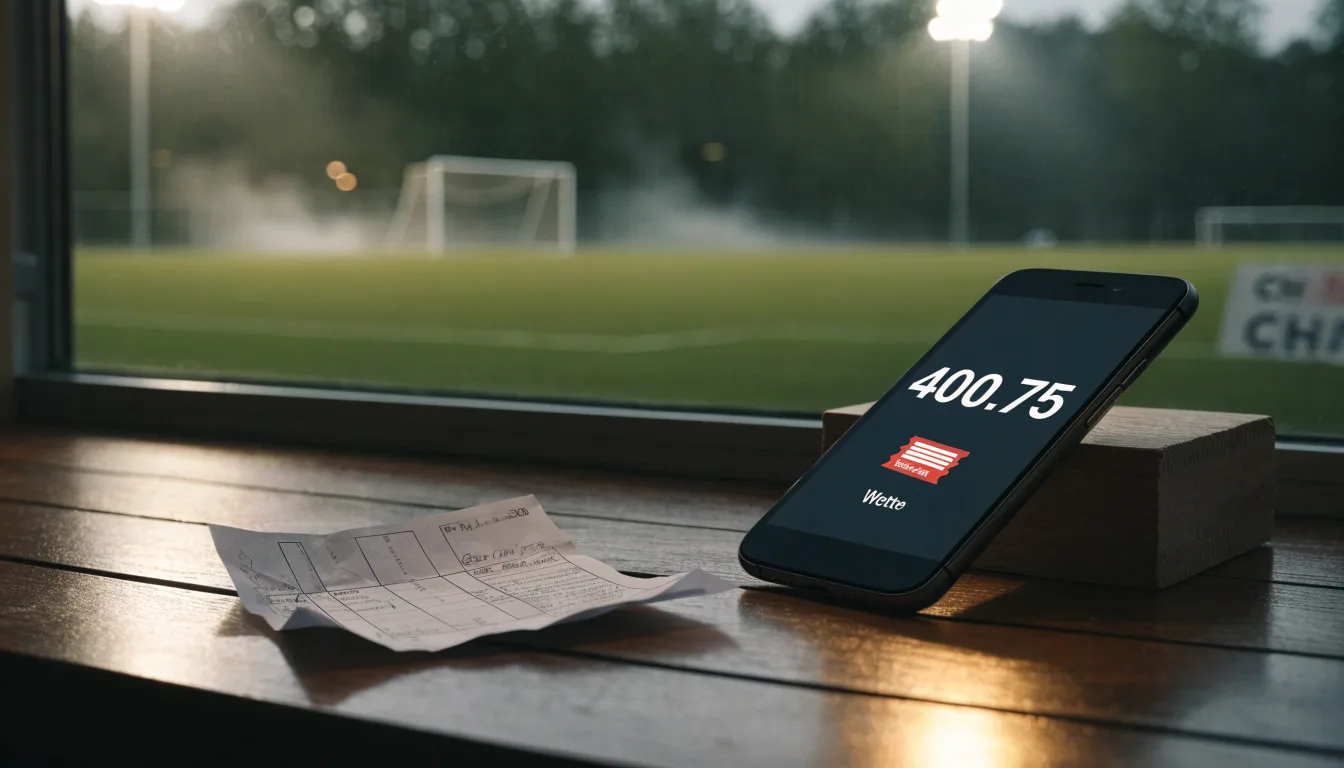 Ein Torpfosten mit Netz steht im Gegenlicht auf einem leeren Fussballplatz, über dem Rasen liegt Nebel.