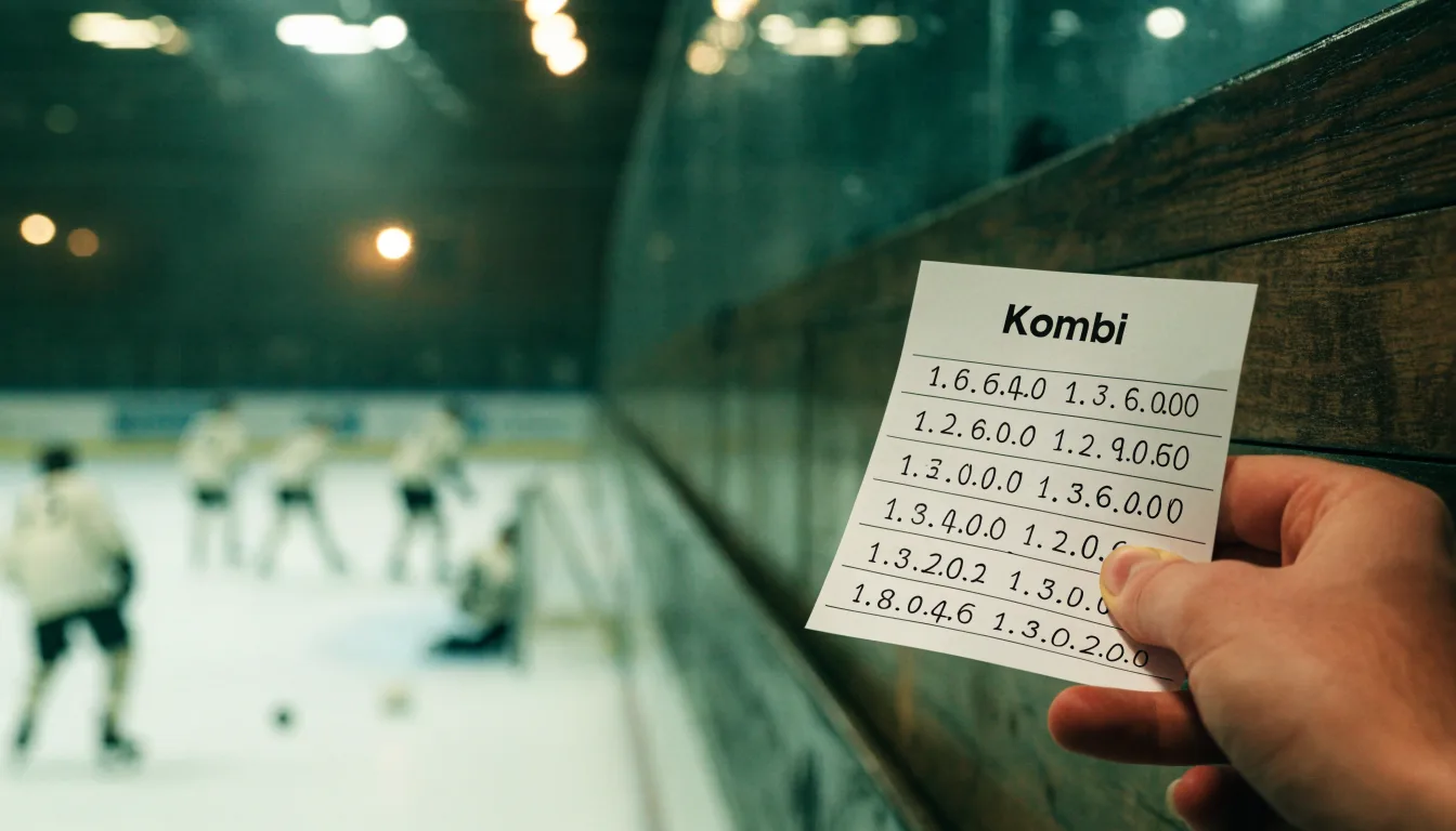 Ein Eishockeyschläger lehnt an der Bande einer leeren Halle, auf dem Eis spiegeln sich die Deckenlampen.