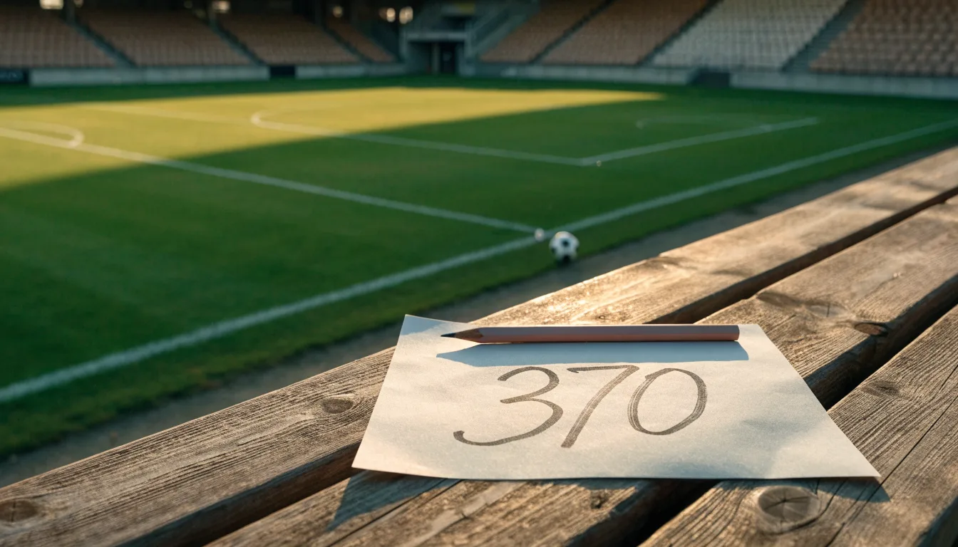 Leere Zuschauerränge eines kleinen Stadions im Herbstlicht, davor ein Rasenplatz mit frisch gezogenen Linien.