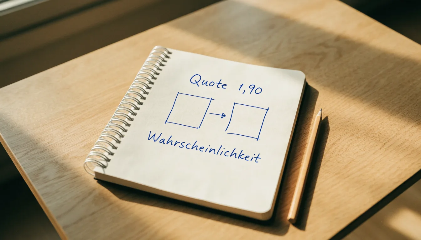 Ein aufgeschlagenes Notizbuch mit handgezeichneten Skizzen aus Kästchen und Pfeilen liegt neben einem Bleistift auf einem hellen Holztisch.